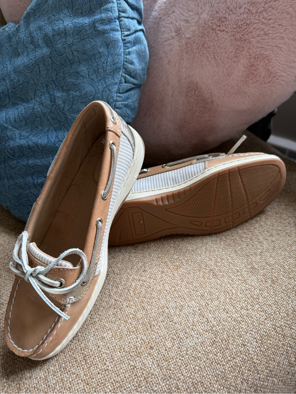 Sperry Tan and White Leather Boat Shoes